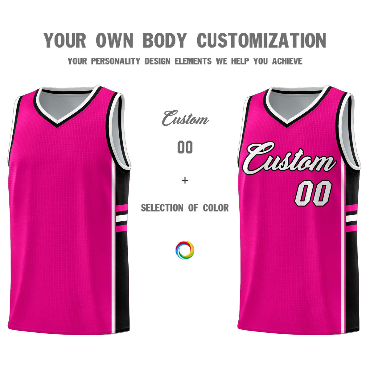 Custom Youth Basketball Jersey - Pink Black Personalized Varsity Two-Tone Uniform