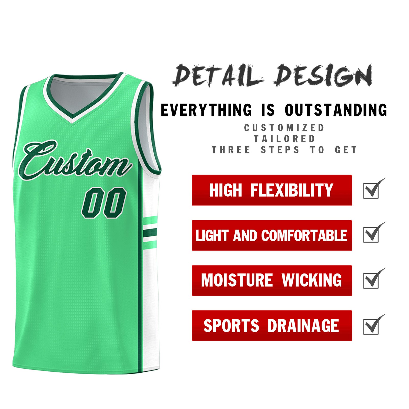 Custom Youth Basketball Jersey - Green White Personalized Varsity Two-Tone Uniform