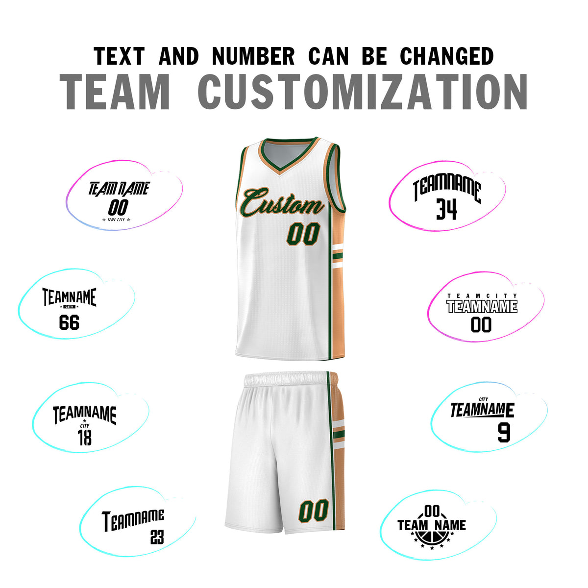 Custom Youth Basketball Jersey - White Buckskin Brown Two-Tone Varsity Jersey Set
