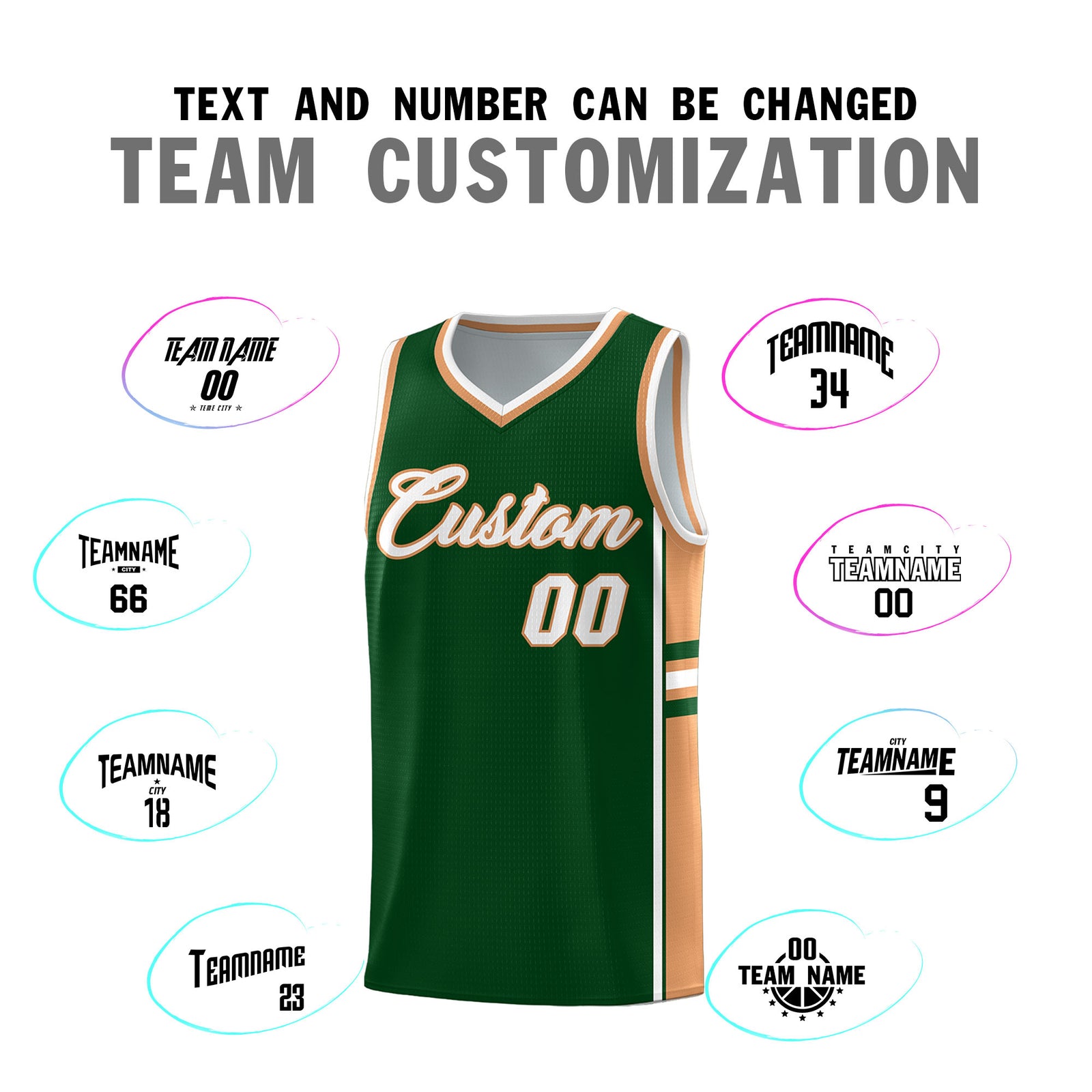 Custom Youth Basketball Jersey - Green Buckskin Brown Two-Tone Classic Varsity Uniform