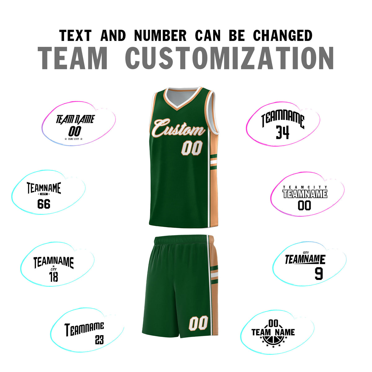 Custom Youth Basketball Jersey - Green Buckskin Brown Two-Tone Classic Varsity Uniform