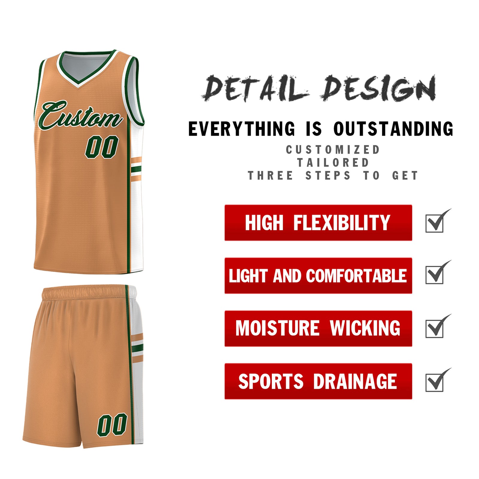 Custom Youth Basketball Jersey - Buckskin Brown White Personalized Varsity Two-Tone Uniform