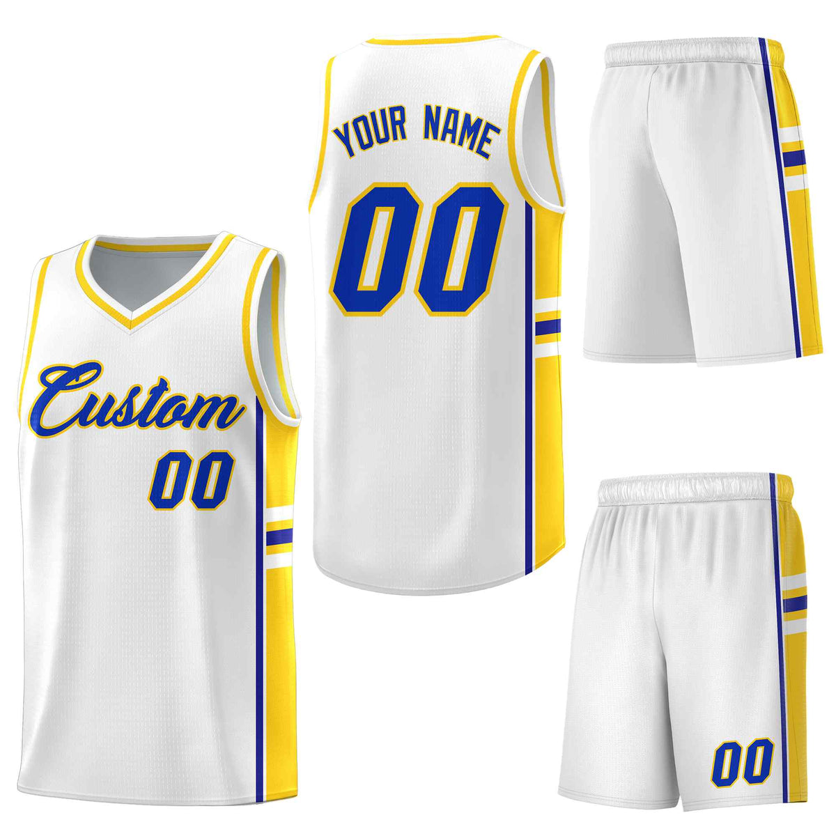 Custom White Fluorescent Yellow Classic Color Block Quick-Drying Personalized Uniform Basketball Jersey