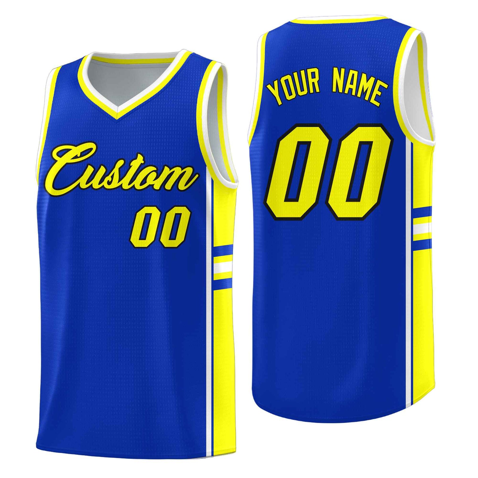 Custom Youth Basketball Jersey - Royal Fluorescent Yellow Two-Tone Classic Varsity Uniform