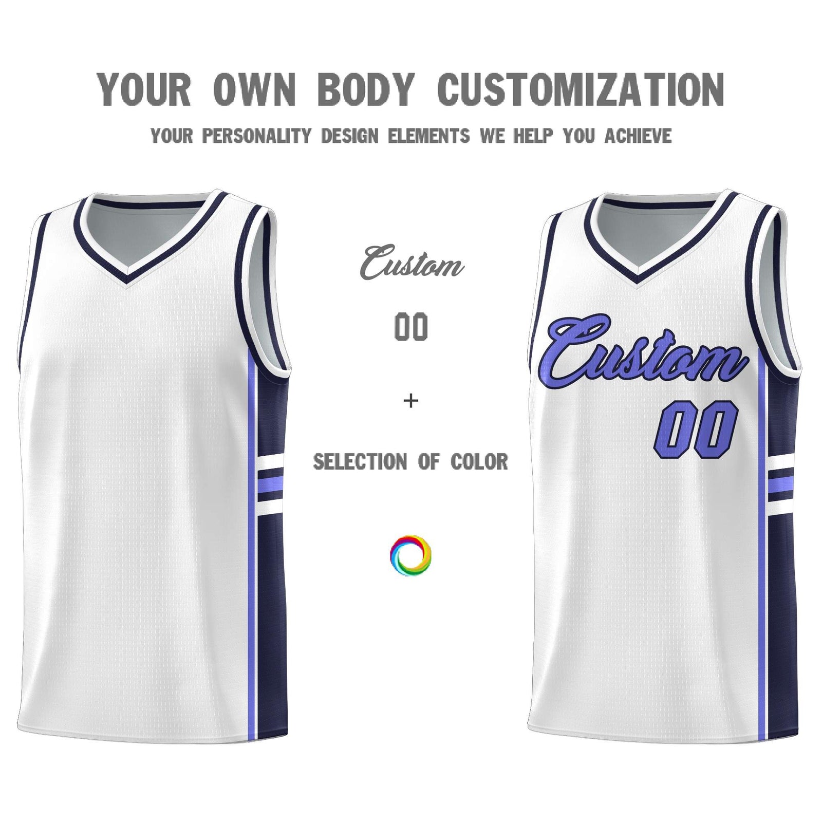 Custom Youth Basketball Jersey - White Navy Two-Tone Varsity Jersey Set