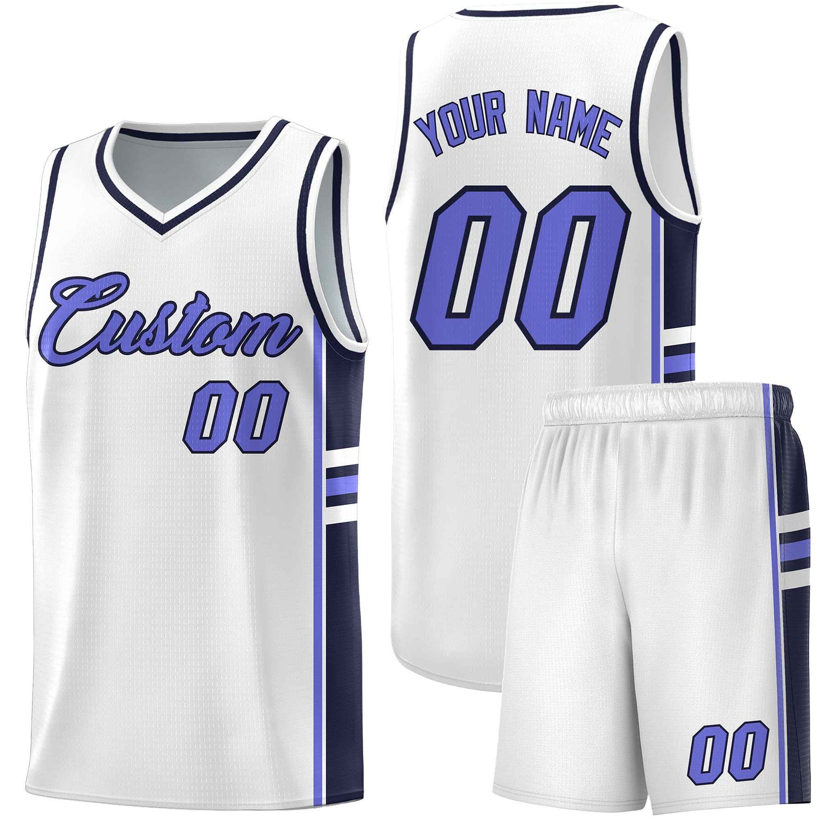Custom Youth Basketball Jersey - White Navy Two-Tone Varsity Jersey Set