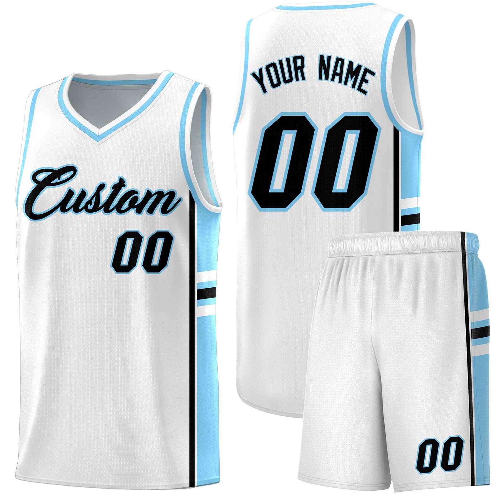 Custom Youth Basketball Jersey - White Light Blue Two-Tone Varsity Jersey Set