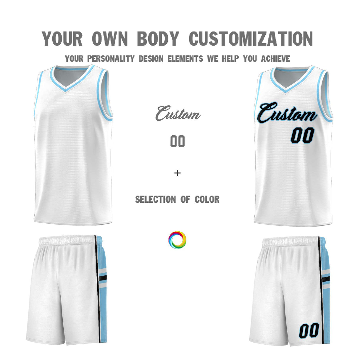 Custom Youth Basketball Jersey - White Light Blue Two-Tone Varsity Jersey Set