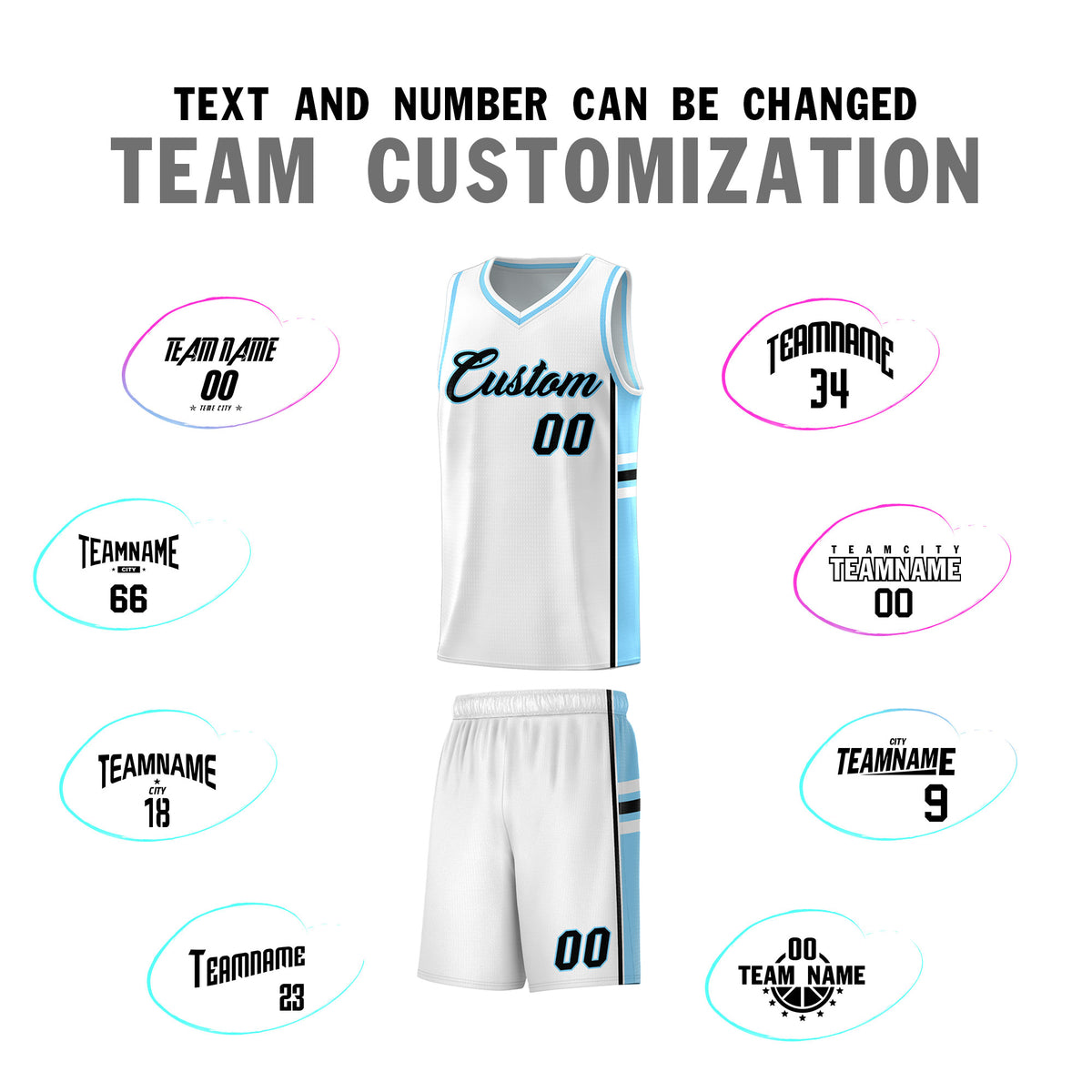 Custom Youth Basketball Jersey - White Light Blue Two-Tone Varsity Jersey Set