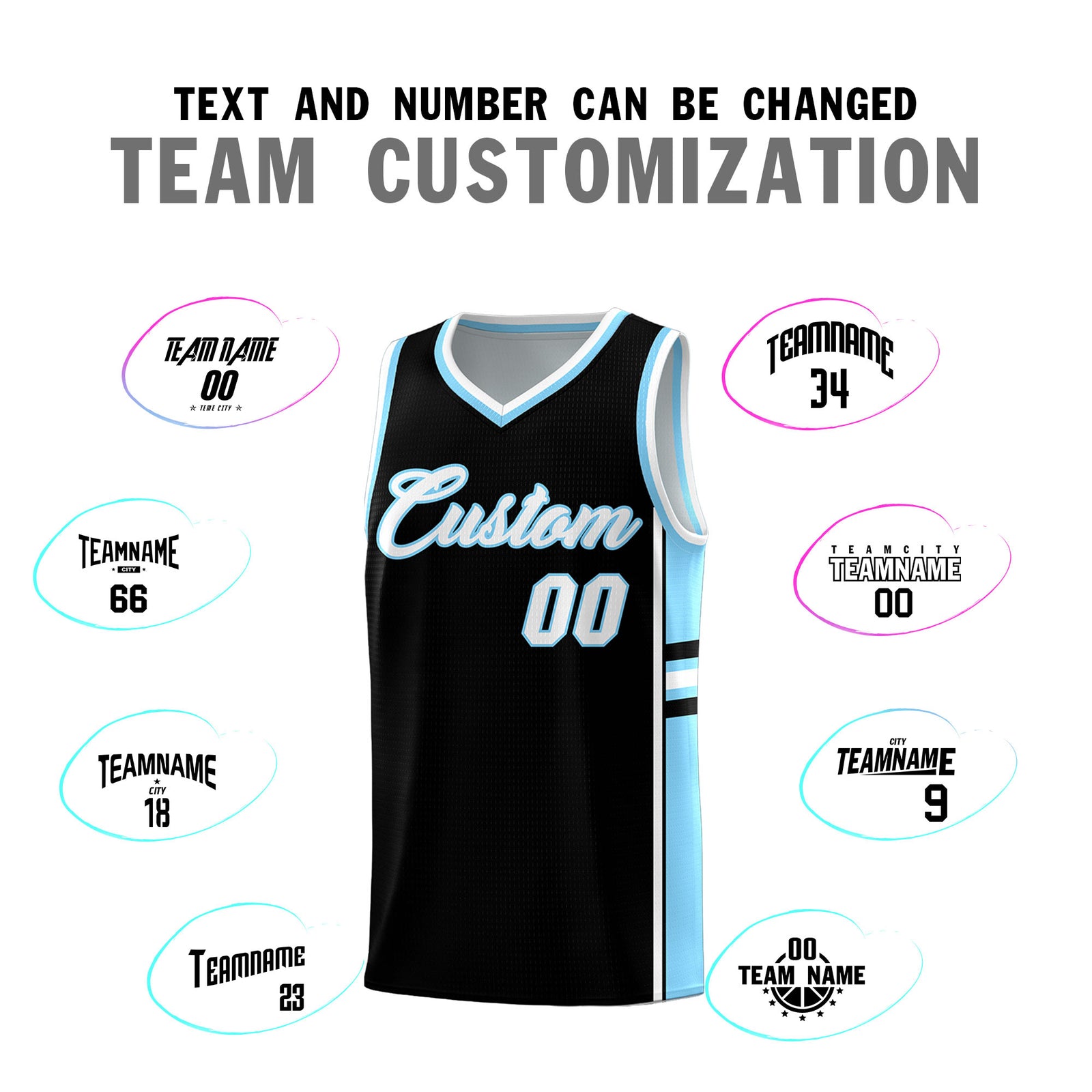 Custom Youth Basketball Jersey - Black Light Blue Two-Tone Classic Varsity Uniform