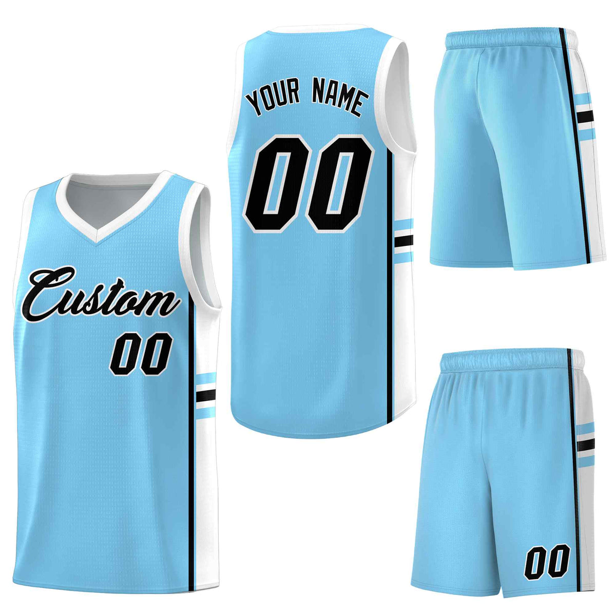 Custom Light Blue White Classic Color Block Lightweight Varsity Uniform Basketball Jersey