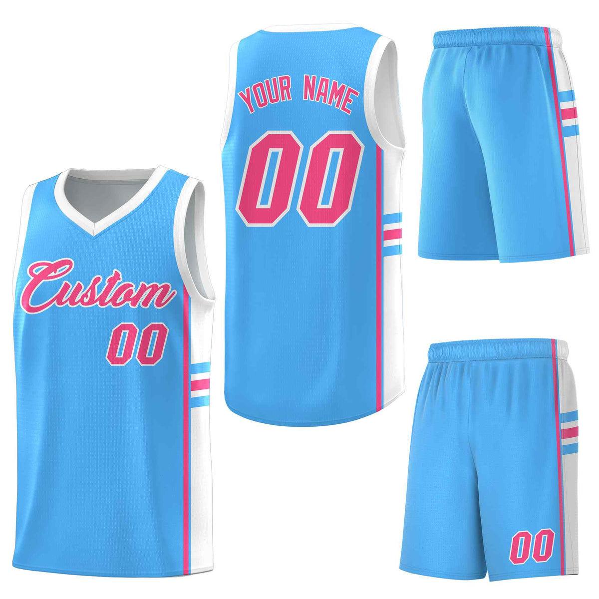 Custom Powder Blue White Classic Color Block Breathable Personalized Uniform Basketball Jersey