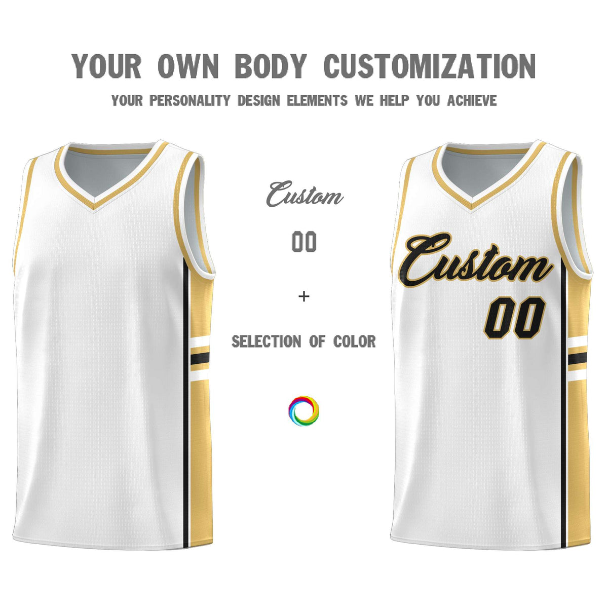 Custom Youth Basketball Jersey - White Old Gold Two-Tone Varsity Jersey Set