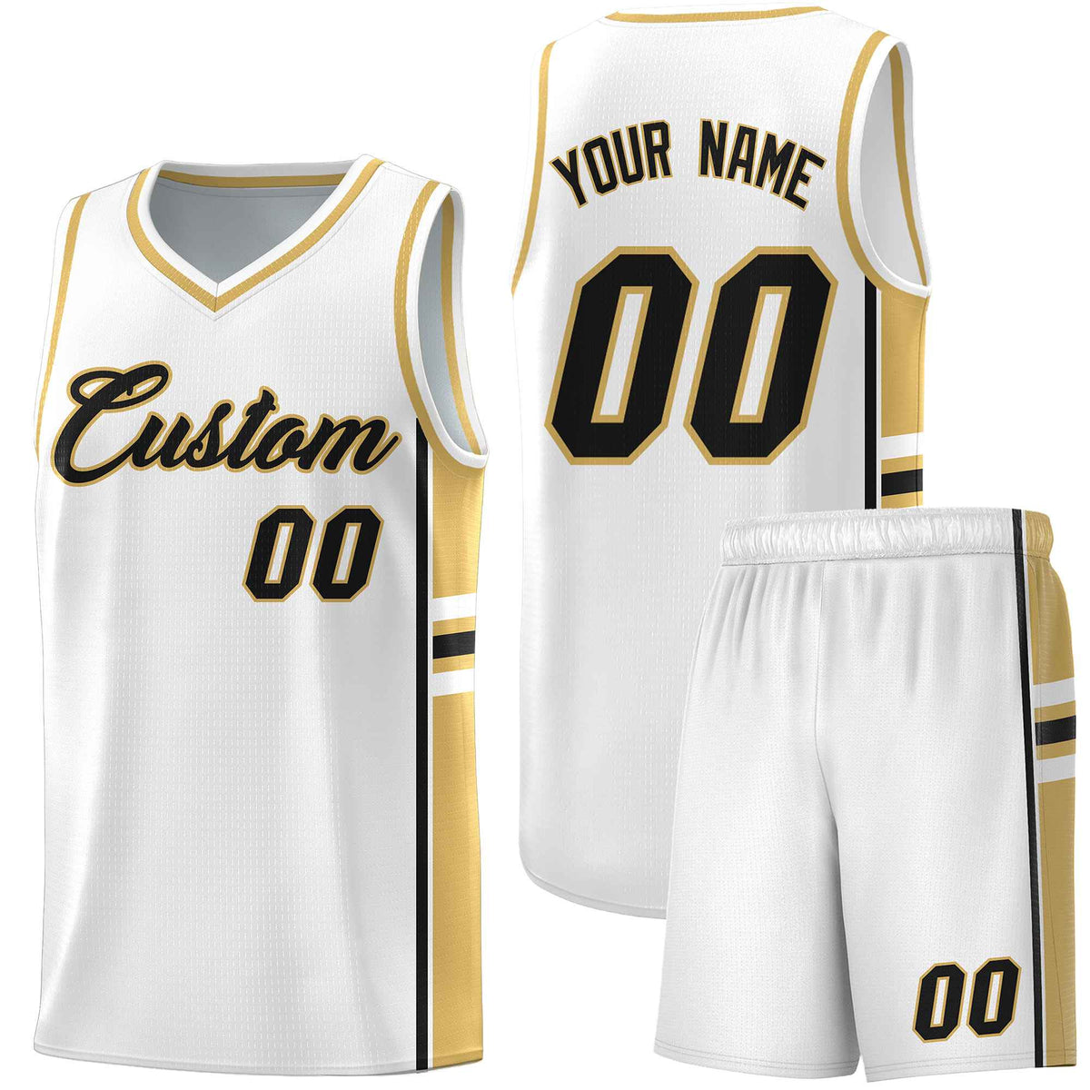 Custom Youth Basketball Jersey - White Old Gold Two-Tone Varsity Jersey Set