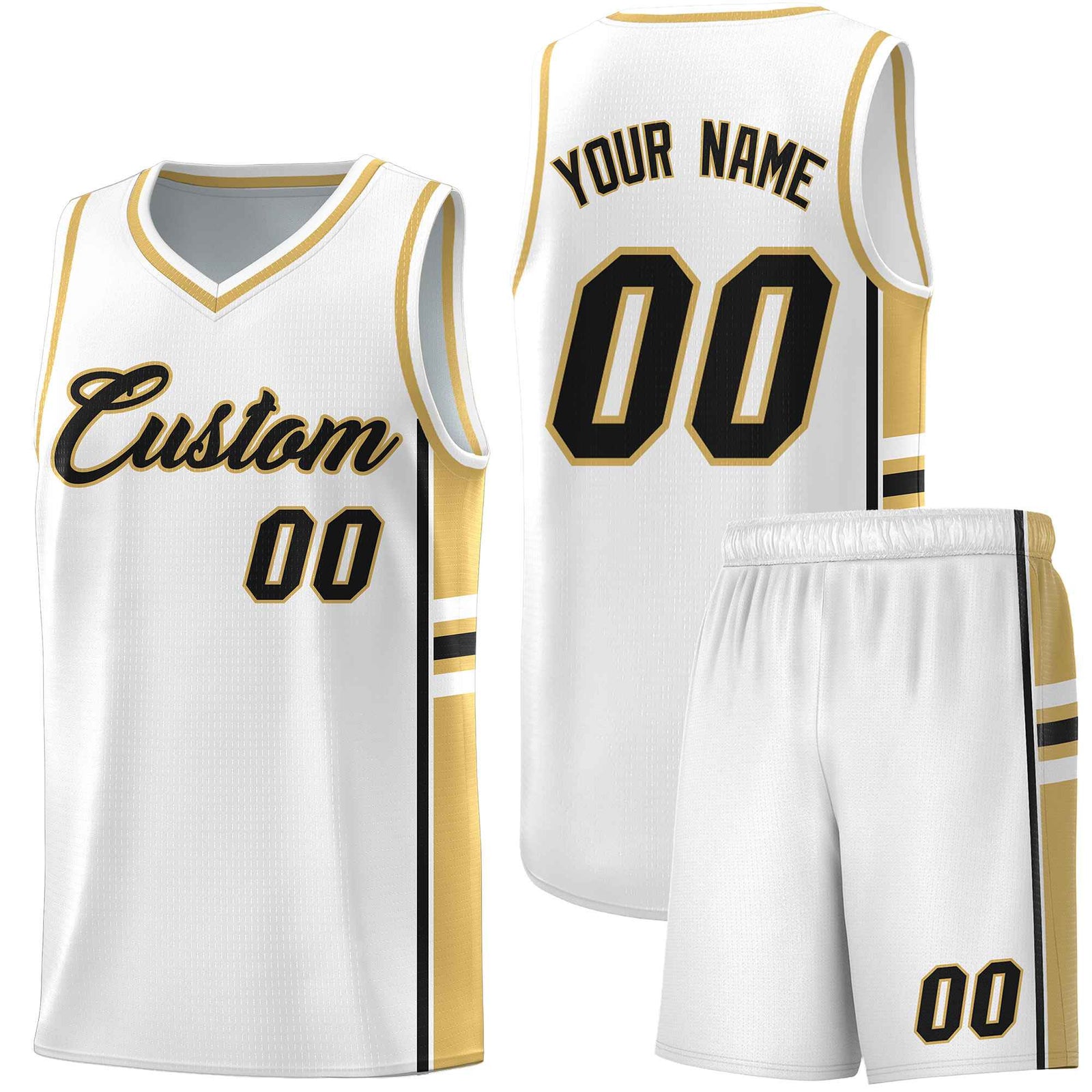 Custom Youth Basketball Jersey - White Old Gold Two-Tone Varsity Jersey Set