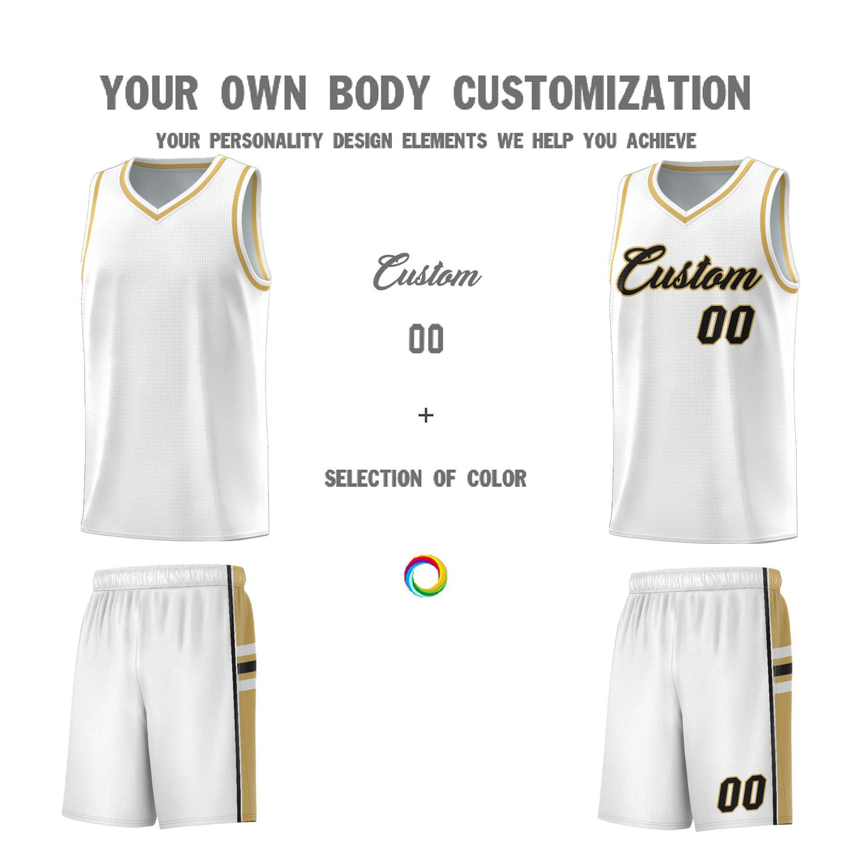 Custom Youth Basketball Jersey - White Old Gold Two-Tone Varsity Jersey Set