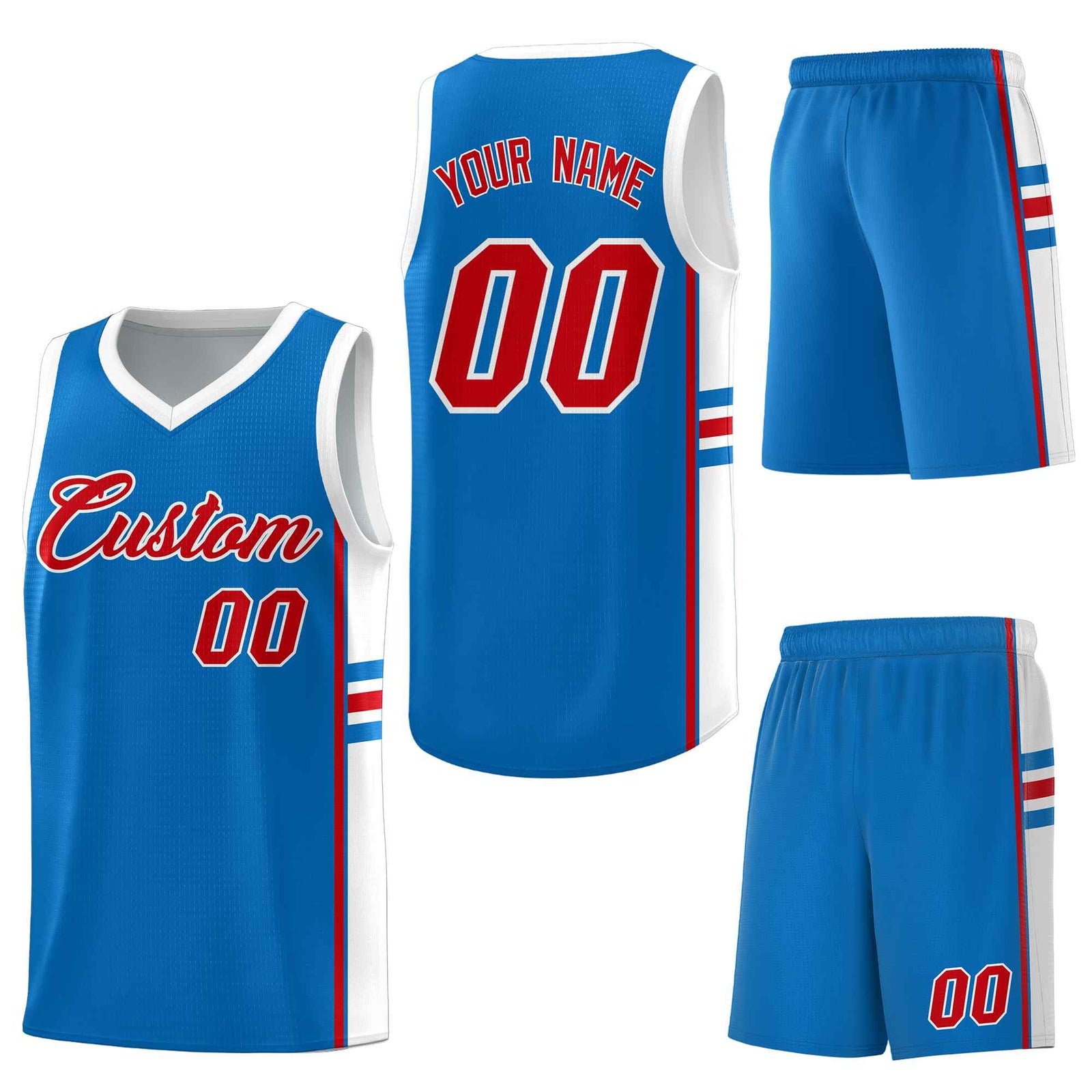 Custom Royal White Classic Color Block Quick-Drying Personalized Uniform Basketball Jersey