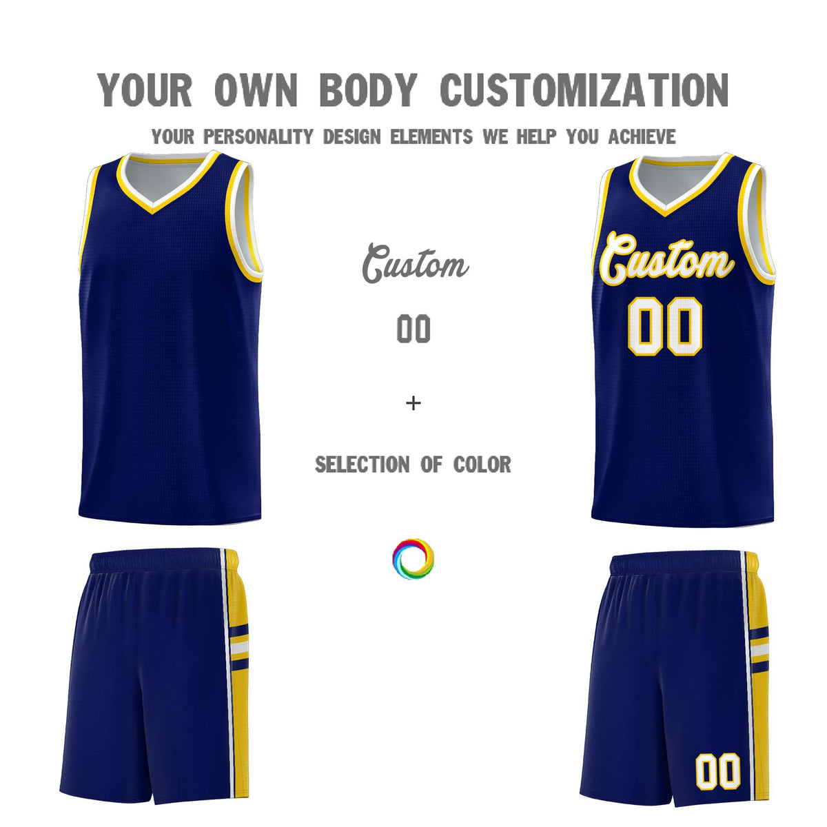 Custom Youth Basketball Jersey - Navy Gold Two-Tone Varsity Jersey Set