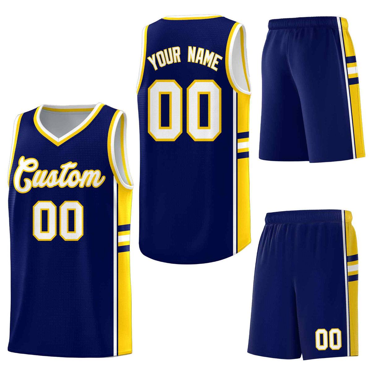 Custom Navy Gold Classic Color Block Quick-Drying Varsity Uniform Basketball Jersey