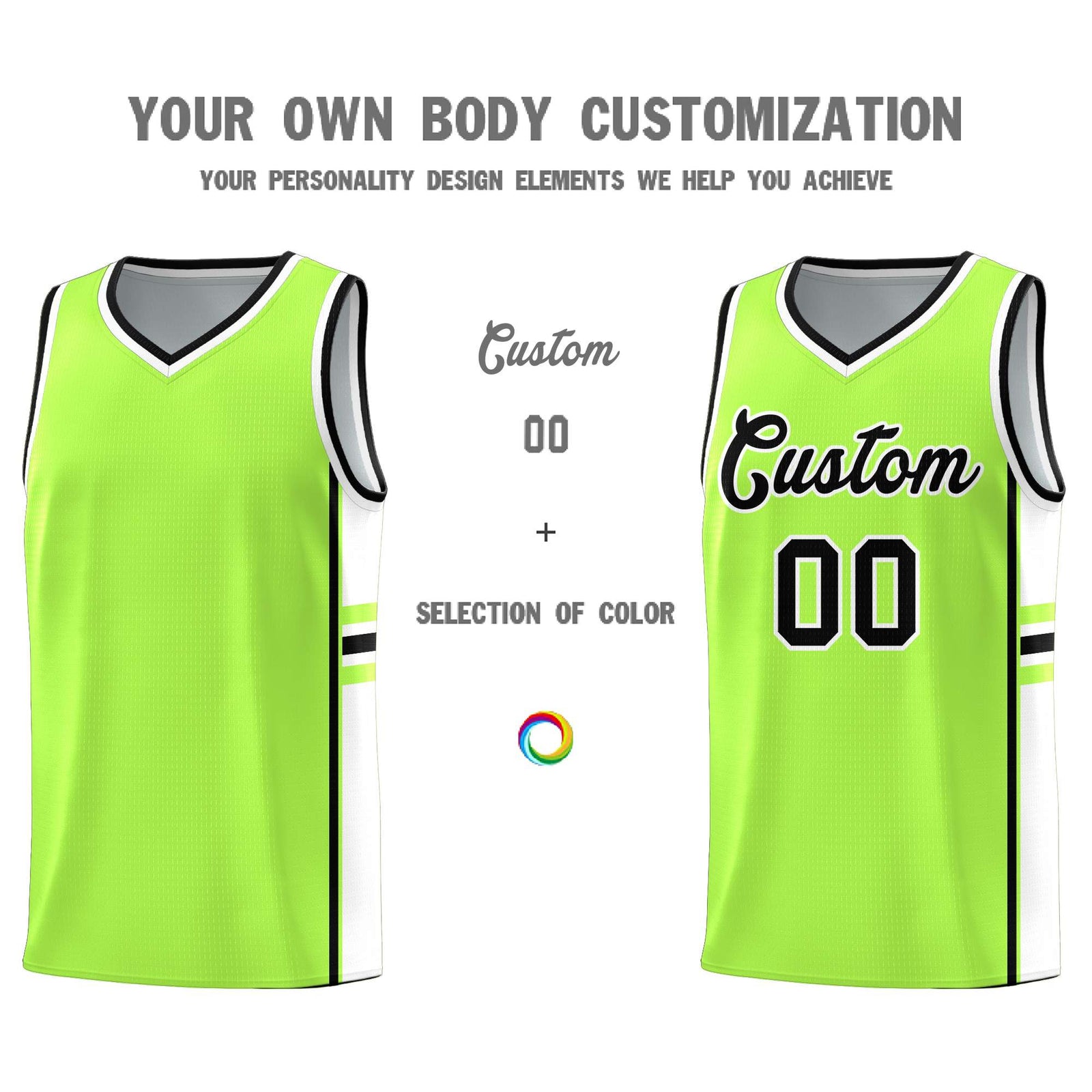 Custom Youth Basketball Jersey - Fluorescent Green White Two-Tone Varsity Jersey Set