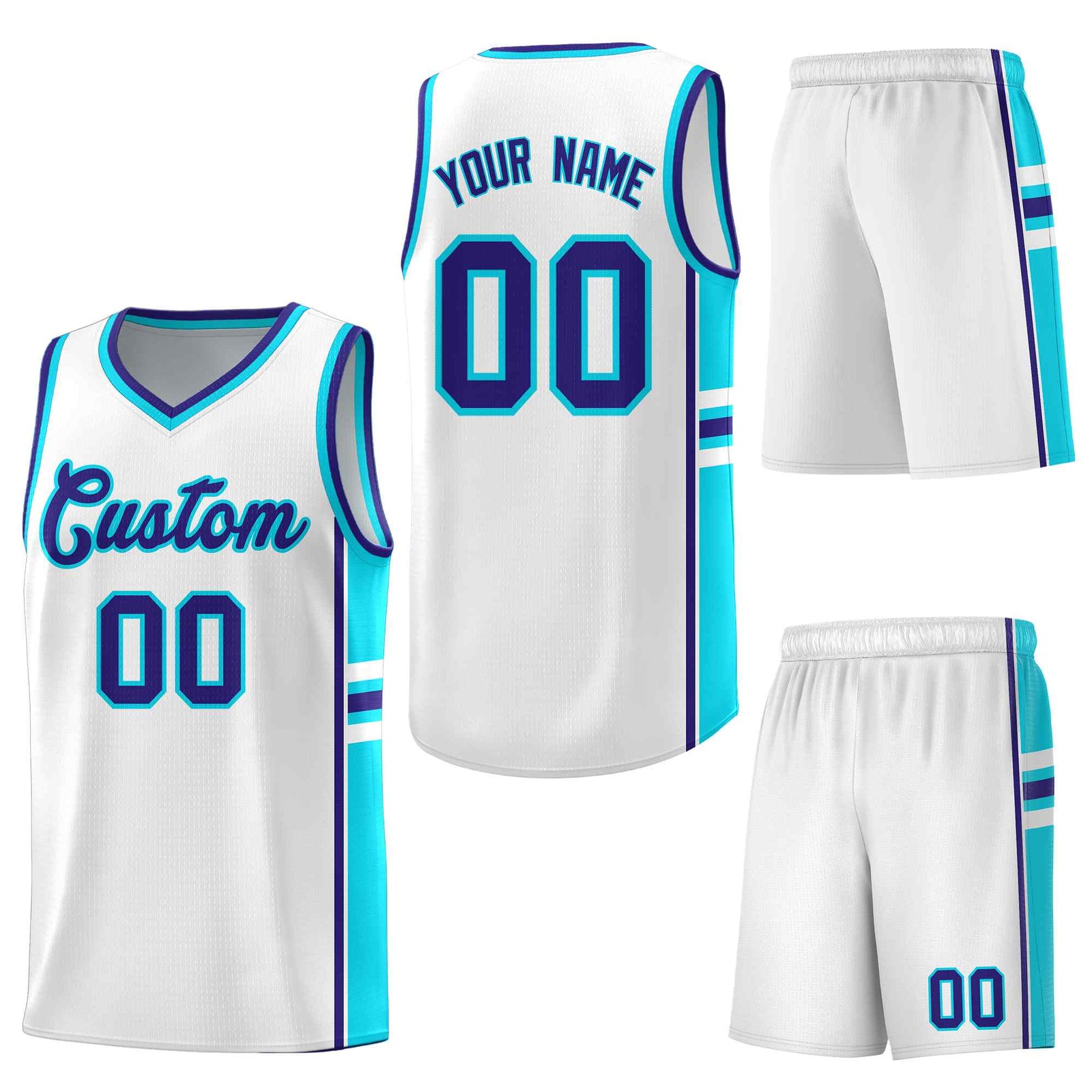 Custom White Royal Classic Color Block Quick-Drying Personalized Uniform Basketball Jersey