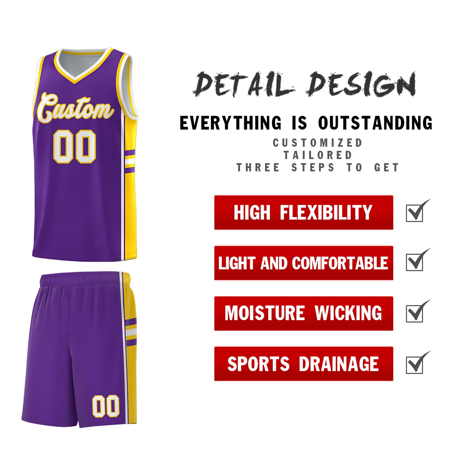 Custom Youth Basketball Jersey - Purple Gold Two-Tone Varsity Jersey Set