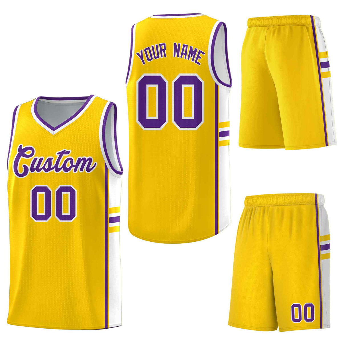Custom Gold White Classic Color Block Quick-Drying Varsity Uniform Basketball Jersey