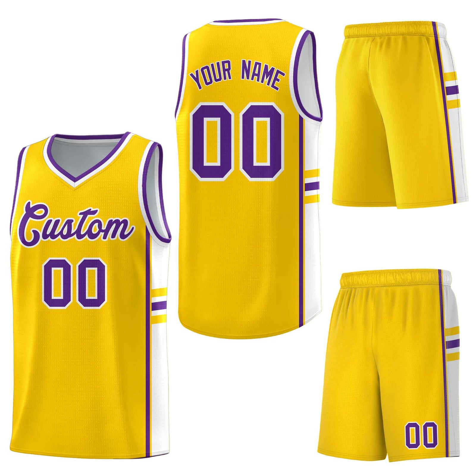 Custom Gold White Classic Color Block Quick-Drying Varsity Uniform Basketball Jersey