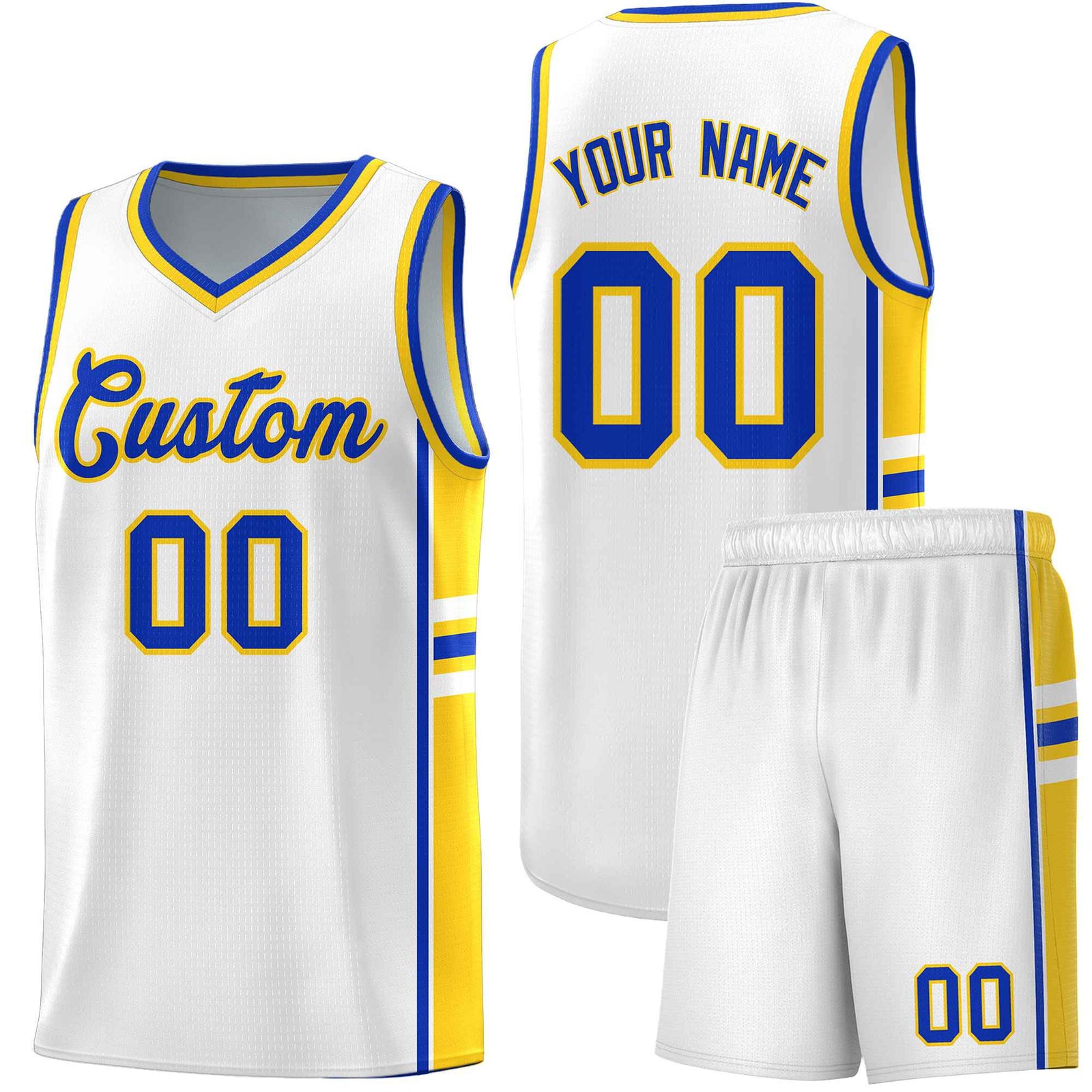Custom Youth Basketball Jersey - White Gold Personalized Varsity Two-Tone Uniform