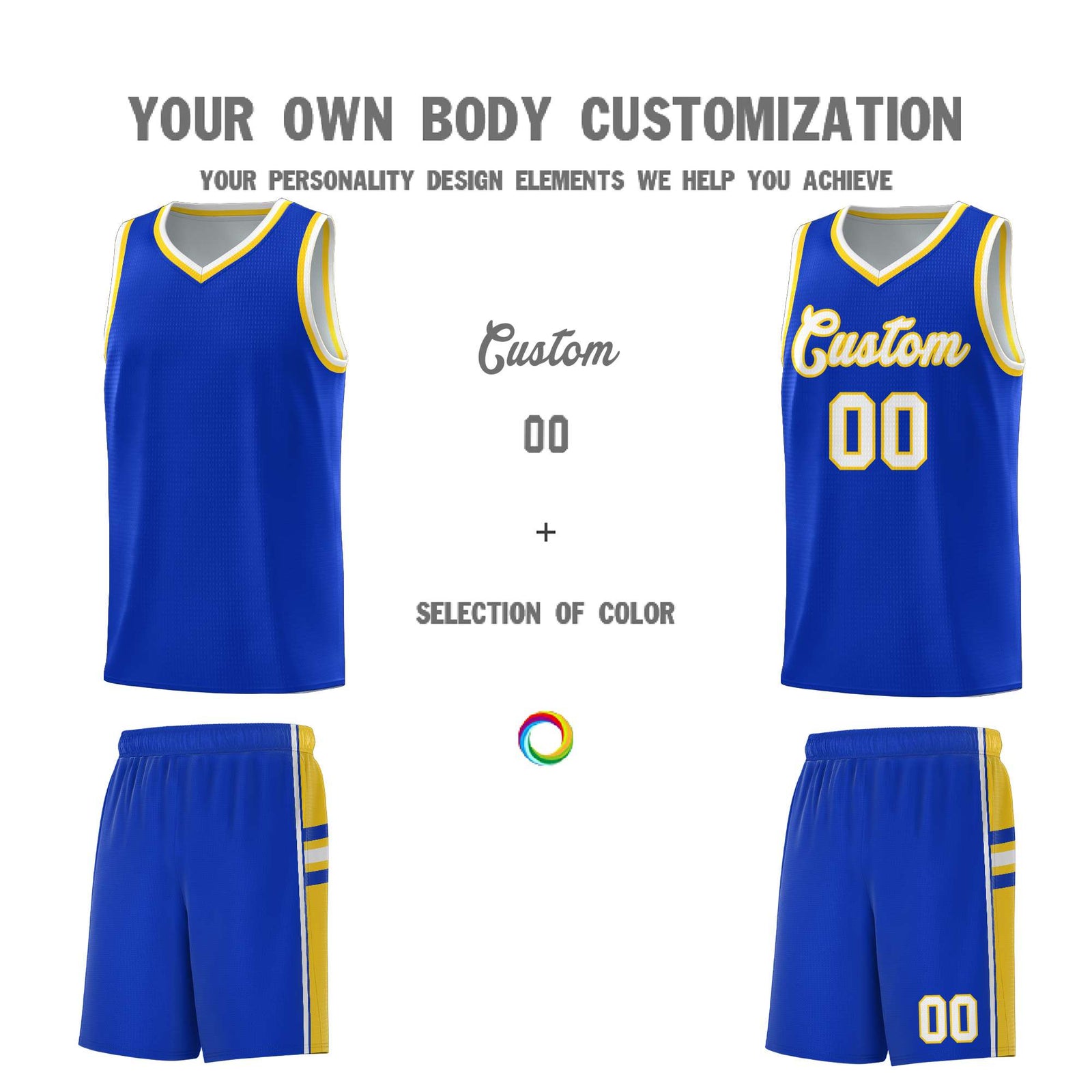 Custom Youth Basketball Jersey - Royal Gold Two-Tone Varsity Jersey Set