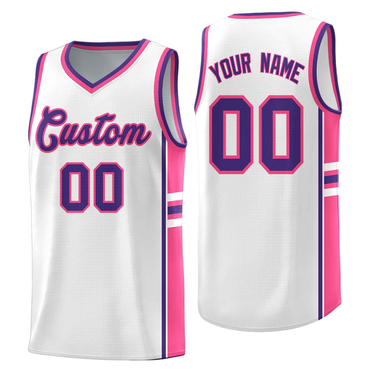 Custom Youth Basketball Jersey - White Pink Personalized Varsity Two-Tone Uniform