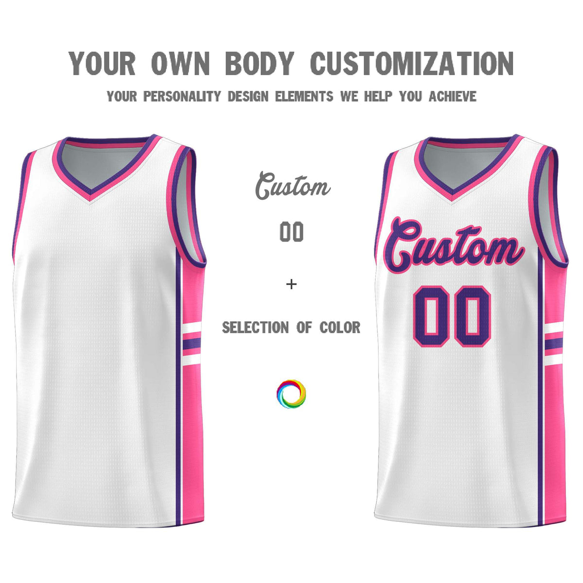 Custom Youth Basketball Jersey - White Pink Personalized Varsity Two-Tone Uniform