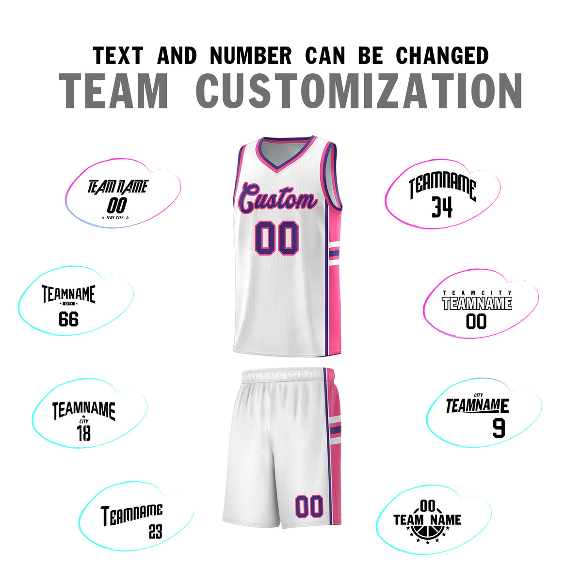 Custom Youth Basketball Jersey - White Pink Personalized Varsity Two-Tone Uniform