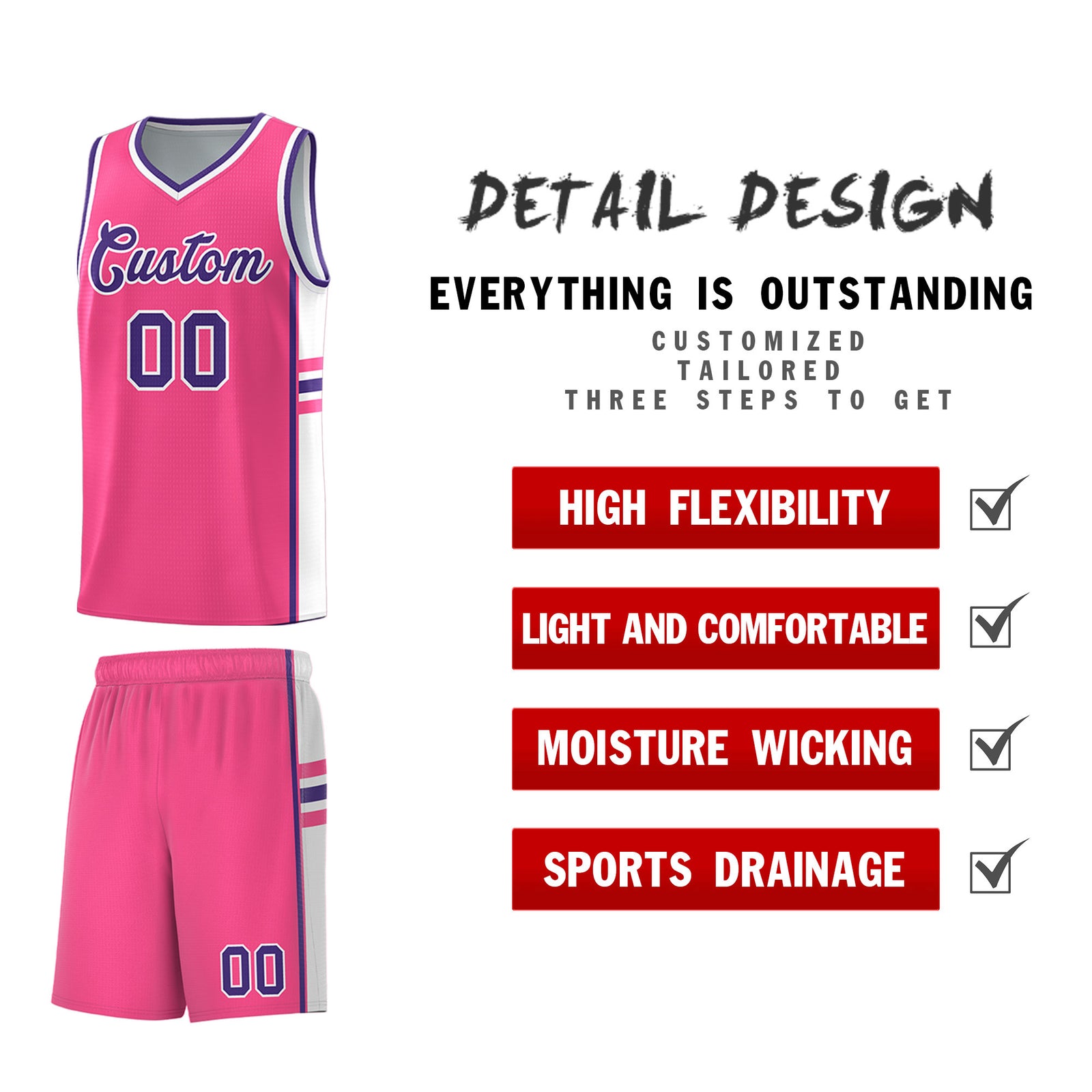 Custom Youth Basketball Jersey - Pink White Two-Tone Varsity Jersey Set