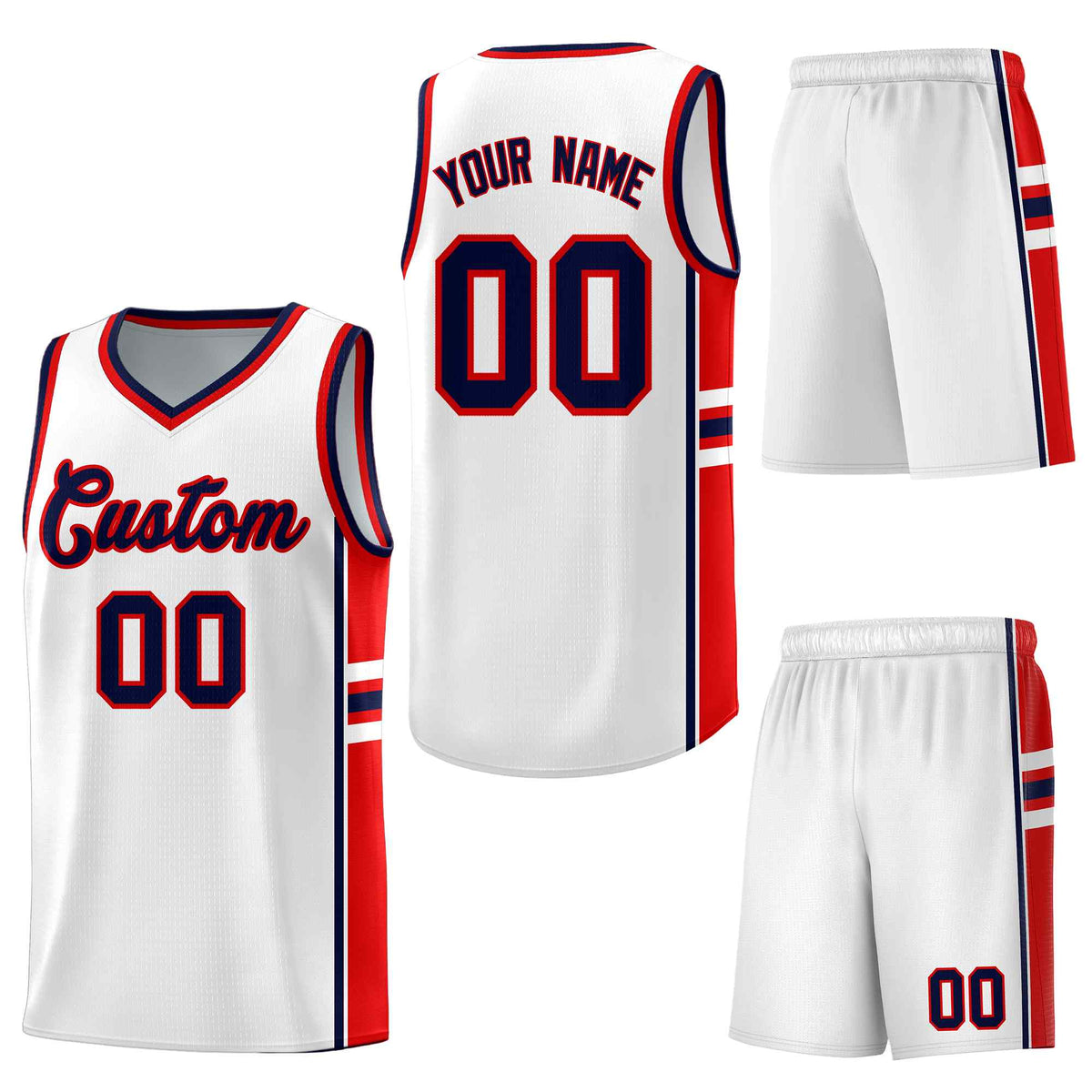 Custom White Red Classic Color Block Wrinkle-Resistant Personalized Uniform Basketball Jersey