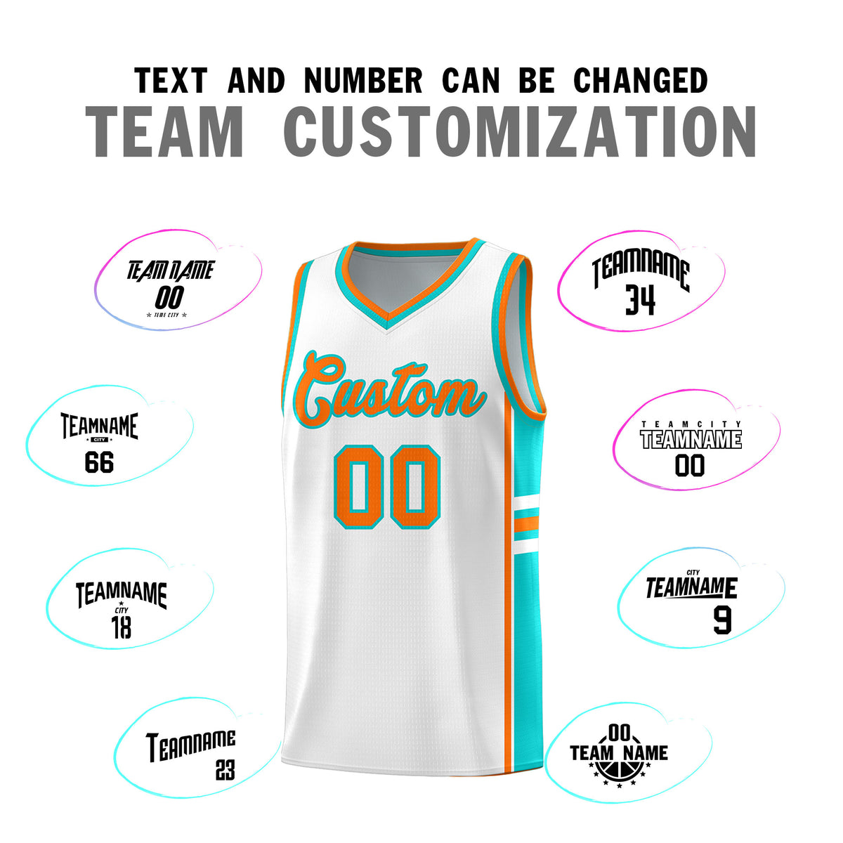 Custom Youth Basketball Jersey - White Aqua Personalized Varsity Two-Tone Uniform