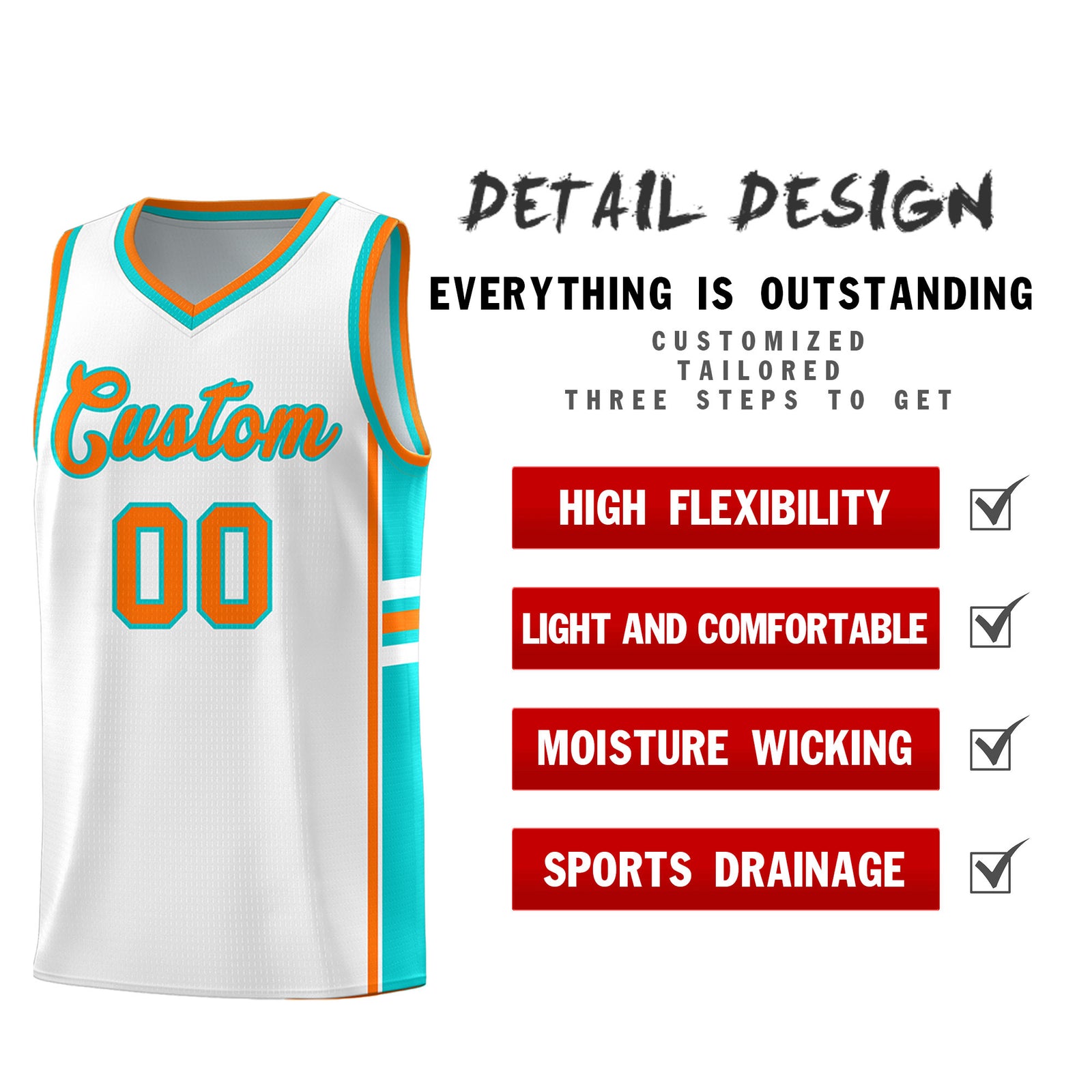 Custom Youth Basketball Jersey - White Aqua Personalized Varsity Two-Tone Uniform