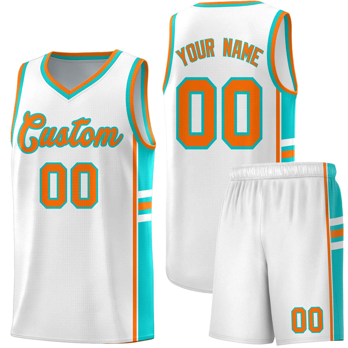 Custom Youth Basketball Jersey - White Aqua Personalized Varsity Two-Tone Uniform