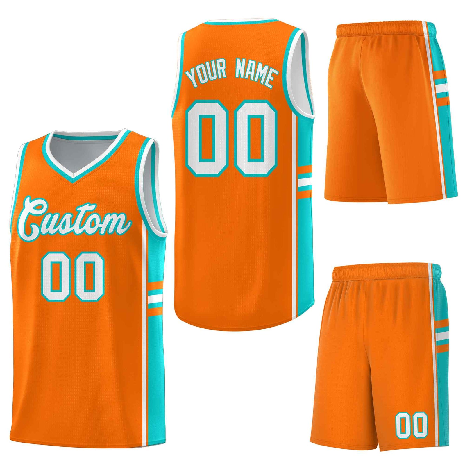 Custom Orange Aqua Classic Color Block Lightweight Personalized Uniform Basketball Jersey