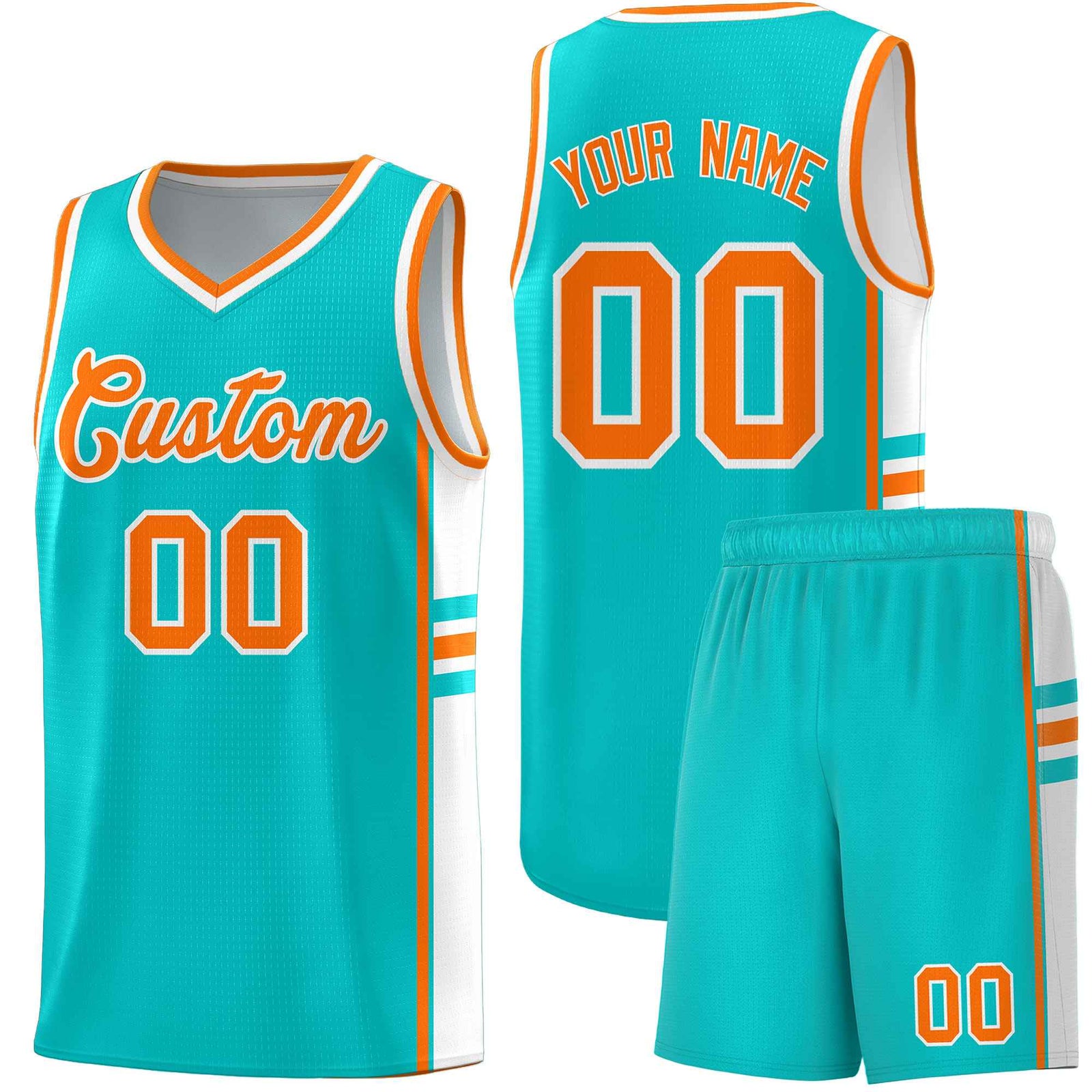 Custom Youth Basketball Jersey - Aqua White Two-Tone Classic Varsity Uniform