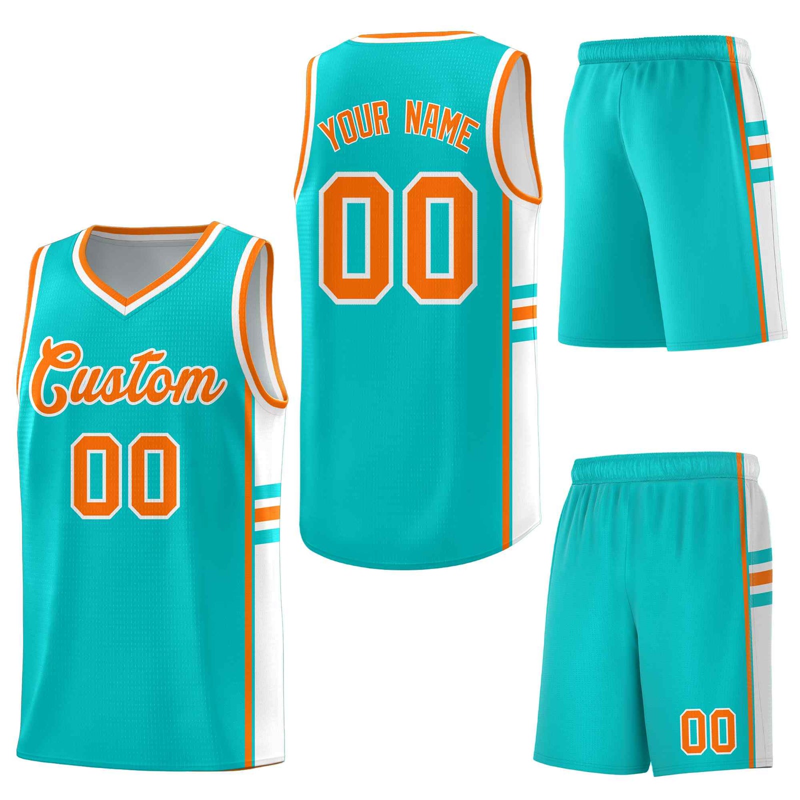 Custom Aqua White Classic Color Block Wrinkle-Resistant Varsity Uniform Basketball Jersey