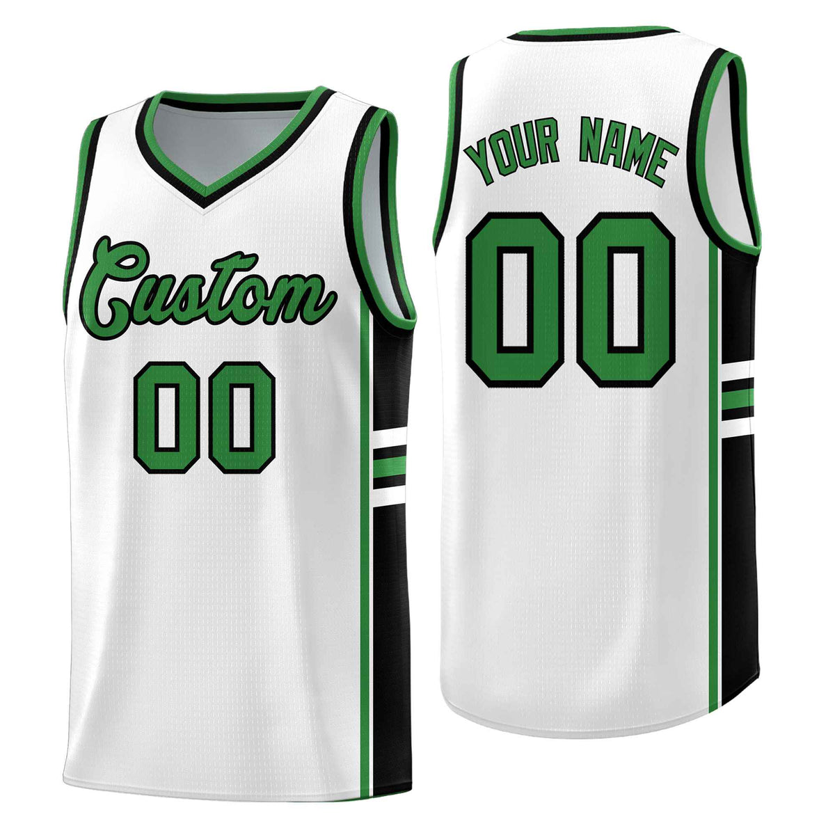 Custom Youth Basketball Jersey - White Kelly Green Two-Tone Varsity Jersey Set