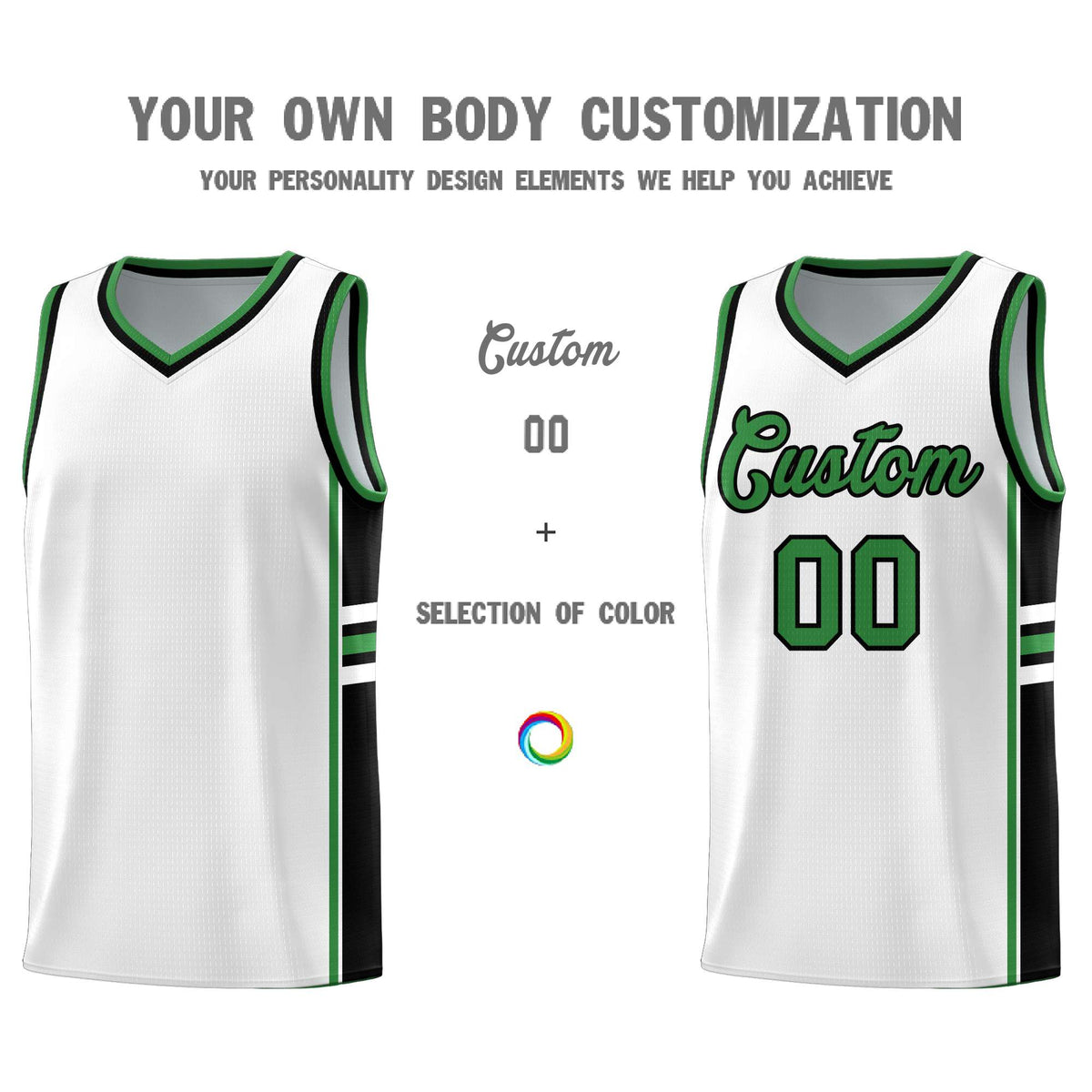 Custom Youth Basketball Jersey - White Kelly Green Two-Tone Varsity Jersey Set