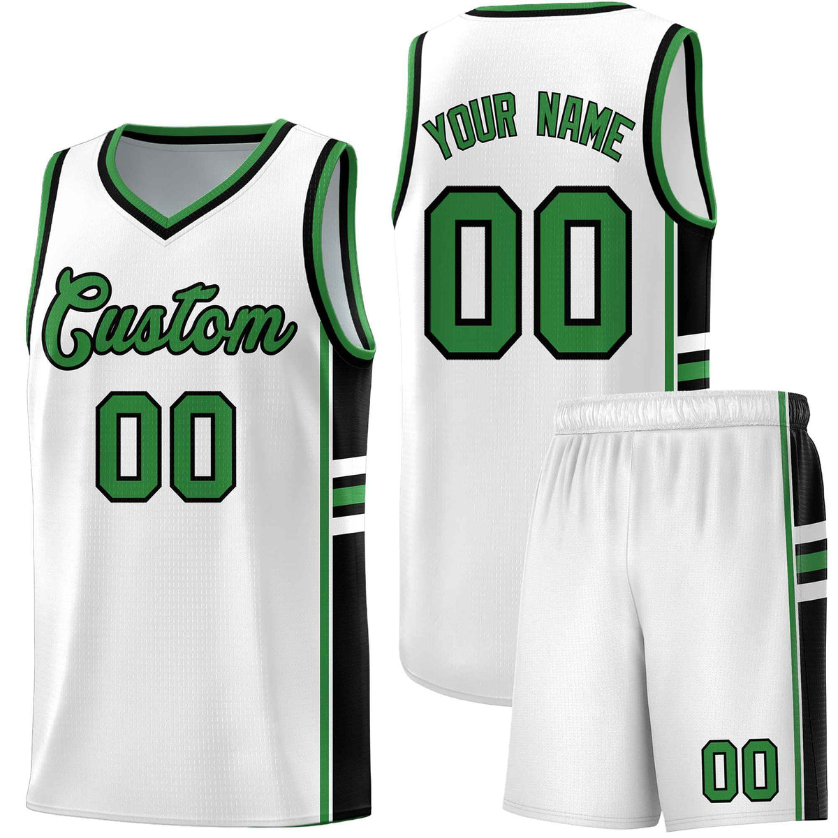 Custom Youth Basketball Jersey - White Kelly Green Two-Tone Varsity Jersey Set