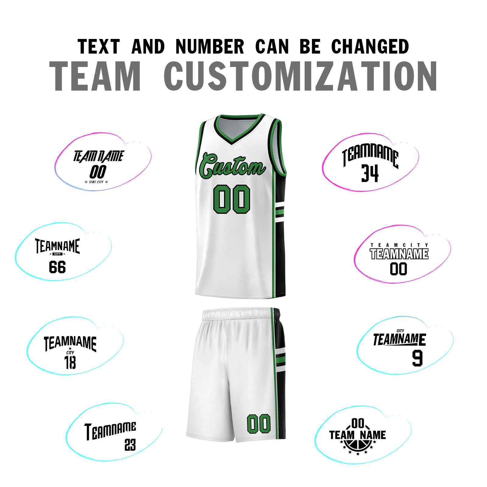 Custom Youth Basketball Jersey - White Kelly Green Two-Tone Varsity Jersey Set
