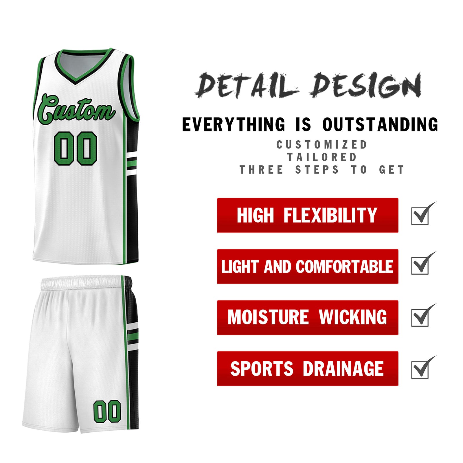 Custom Youth Basketball Jersey - White Kelly Green Two-Tone Varsity Jersey Set
