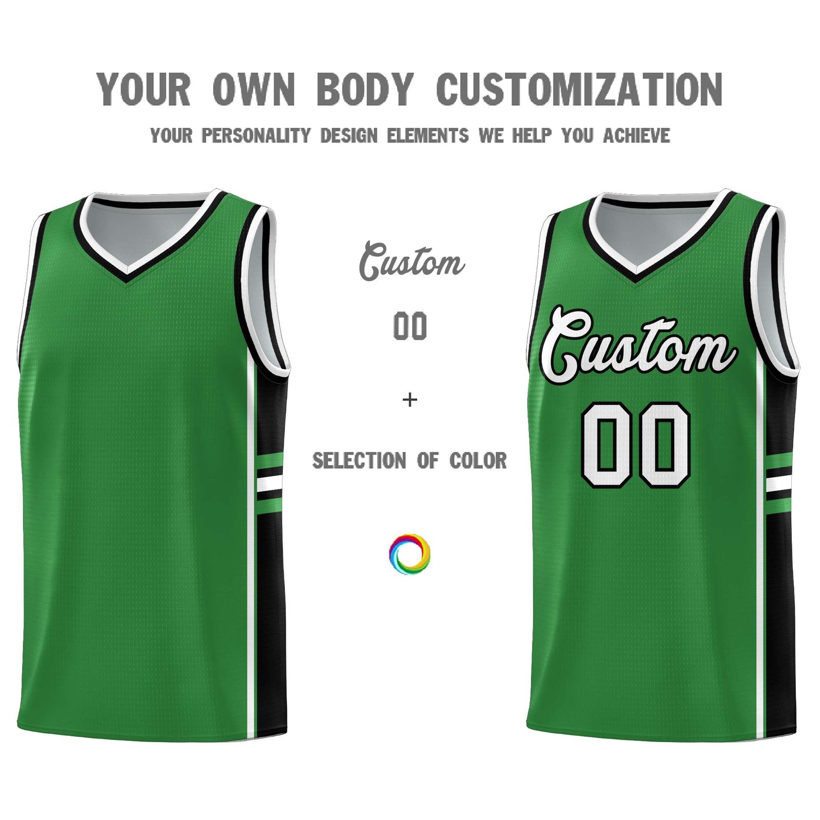 Custom Youth Basketball Jersey - Kelly Green Black Two-Tone Varsity Jersey Set