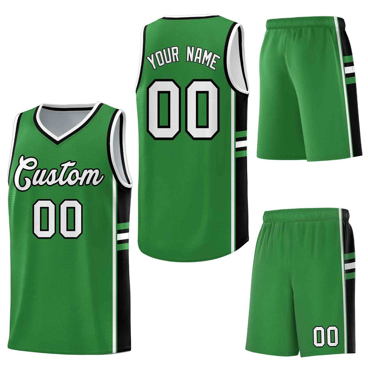 Custom Kelly Green Black Classic Color Block Breathable Varsity Uniform Basketball Jersey