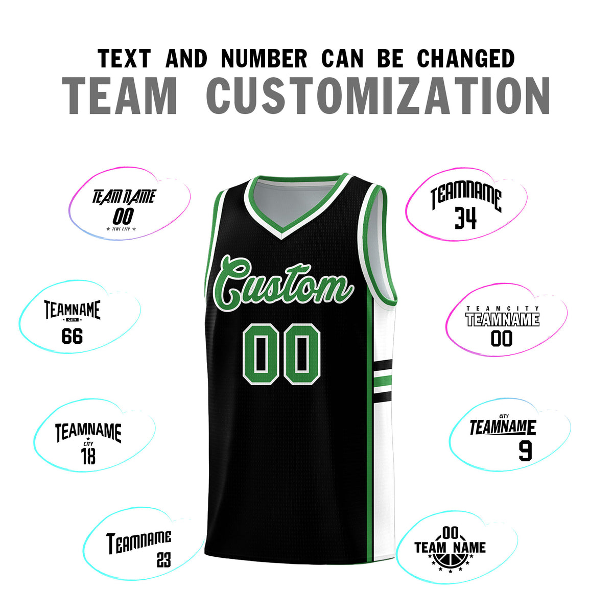 Custom Youth Basketball Jersey - Black Kelly Green Two-Tone Classic Varsity Uniform