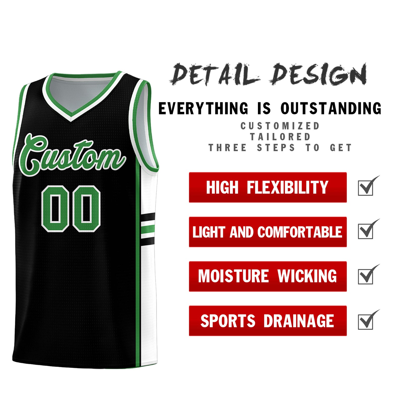 Custom Youth Basketball Jersey - Black Kelly Green Two-Tone Classic Varsity Uniform